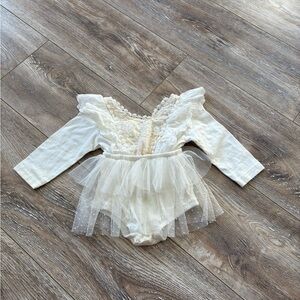 Elegant Cream Lace Baby Romper size 0-3 months
